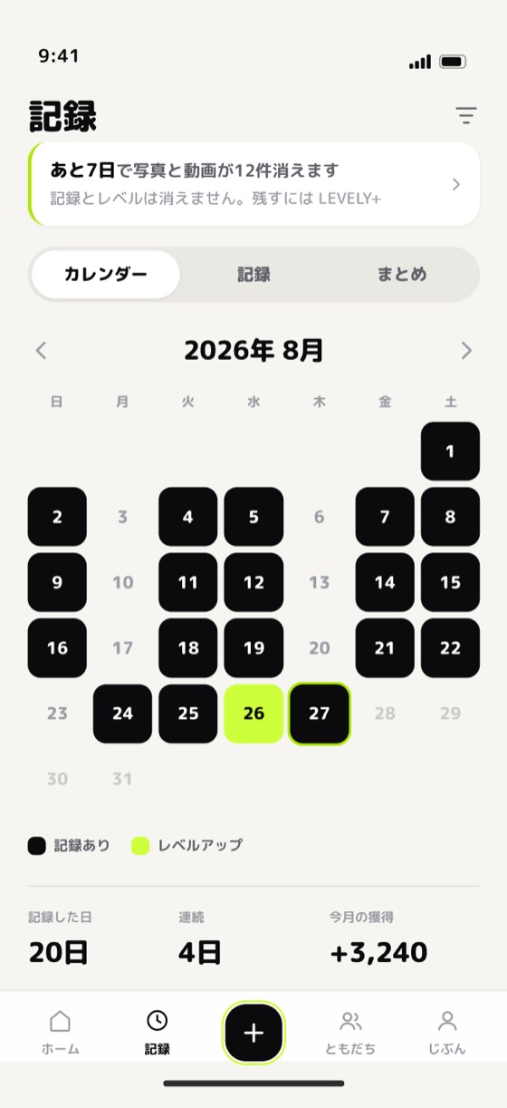履歴のカレンダー
